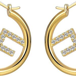 Gold and Diamond Letter F Hoop Earrings for Women with Pearl Accent - Elegant Gi